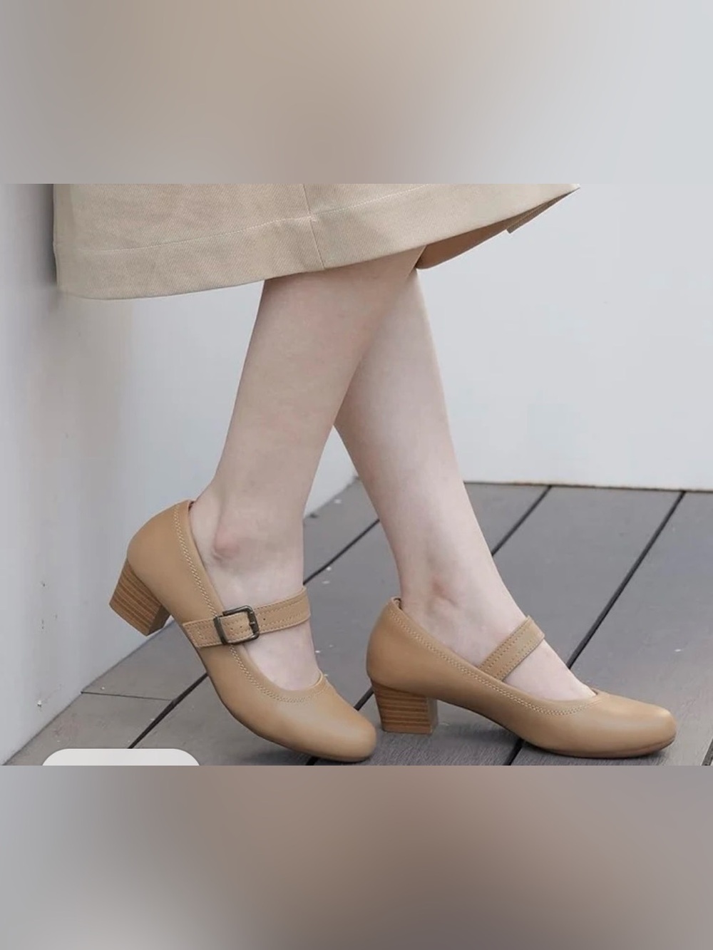 Orthopedic Comfort Women's Beige Mary Jane Flats with Buckle Strap